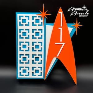Mid Century Modern "Liftoff" Address Sign | Retro House Numbers | Space Age|  Breeze Blocks | Retrofuturism | Atomic Avocado Designs®