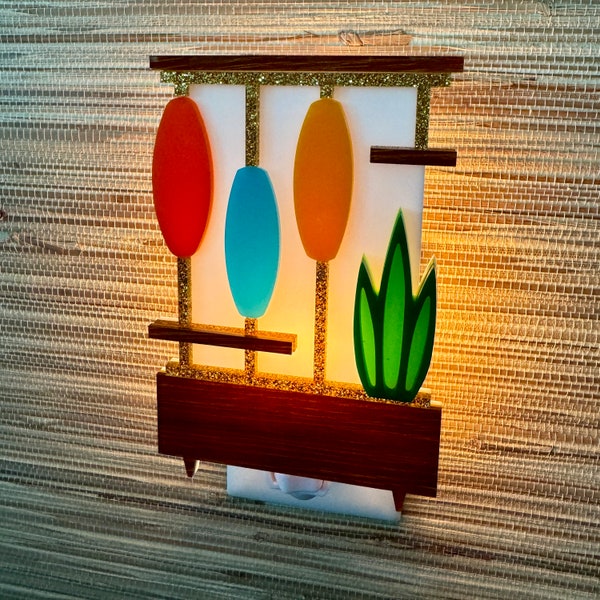 3D Mid Century Modern "Room Divider" Night Light | Vintage-Inspired Pole Lamp | Retro Furniture | Snake Plant | MCM| Atomic Avocado Designs®