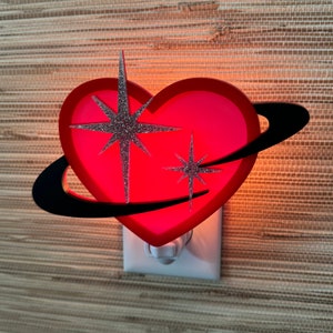 Mid Century Modern "Atomic Valentine" Night Light | Valentine's Day Gift | Hearts | Starbursts | Space Age Decor | Atomic Avocado Designs®