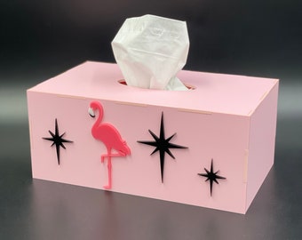 Mid Century Modern Tissue Box Cover | "Atomic Flamingo" Design | Retro Pink Flamingo | Mid Century Decor | Atomic Avocado Designs®