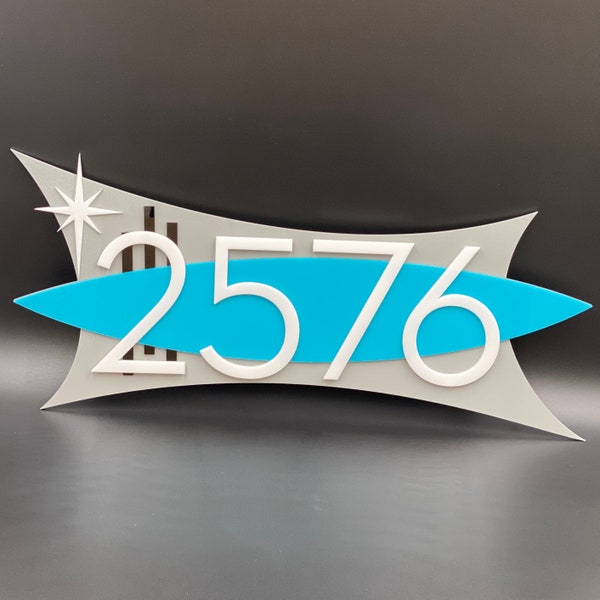 3D Mid Century Modern "Uptown II" Address Sign | Modern House Numbers | Retro Decor | Starbursts | Atomic Avocado Designs®