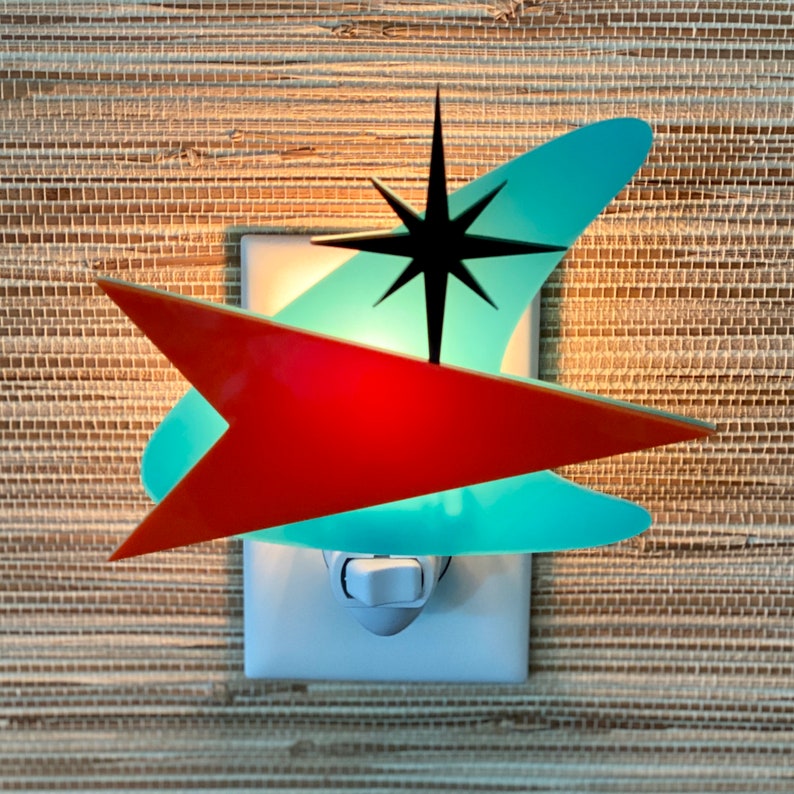 Mid Century Modern Night Light Atomic Boomerang Design Ambient Lighting Plug In Wall Light Atomic Avocado Designs® image 2