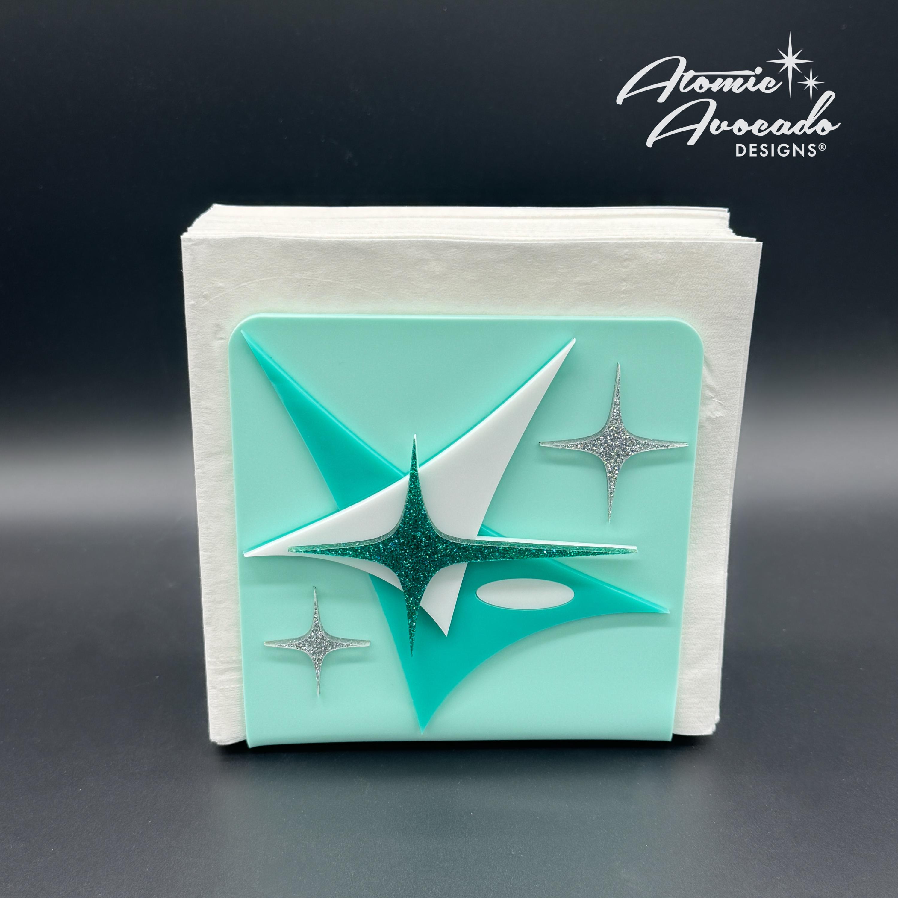 Mid Century Modern Napkin Holder | "Space Age" Design | Sparkle Stars | Envelope - Mail Holder | Atomic Avocado Designs