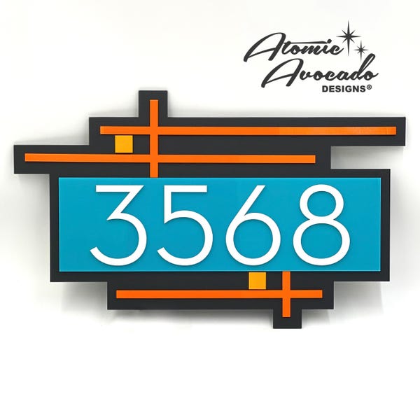 Mid Century Modern Address Sign | Frank Lloyd Wright Inspired | Atomic Avocado Designs®