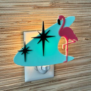 Retro Palm Springs Atomic Cat Night Light Set, Mid Century Modern Flamingo Island Decor
