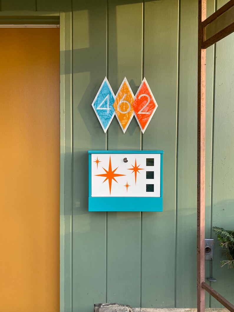 3D Mid Century Modern diamond Address Sign House Etsy
