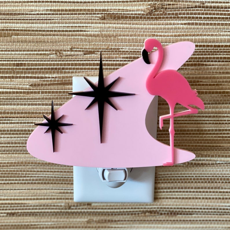 Mid Century Modern Night Light Atomic Flamingo Design Ambient Lighting Plug In Wall Light Atomic Avocado Designs® image 4