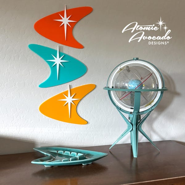 Set of 3 Mid Century Modern Boomerangs: Decorative Retro Atomic Wall Art