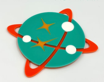 3D Atomic Coaster | ONE Individual Coaster | "Cosmic Coaster" Design | Space Age | Mid Century Modern | Handcrafted| Atomic Avocado Designs®