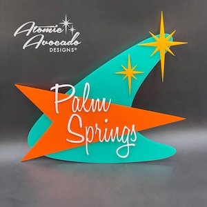 Mid Century Modern &quot;Atomic Boomerang&quot; Sign | Retro Decor | Palm Springs Inspired Wall Art | 1950s 60s Boomerang | Atomic Avocado Designs®
