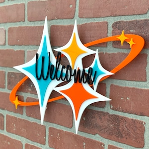 3D Mid Century Modern Cosmic Star Welcome Sign Retro Decor Mid Century Modern Wall Art Atomic Avocado Designs® image 2