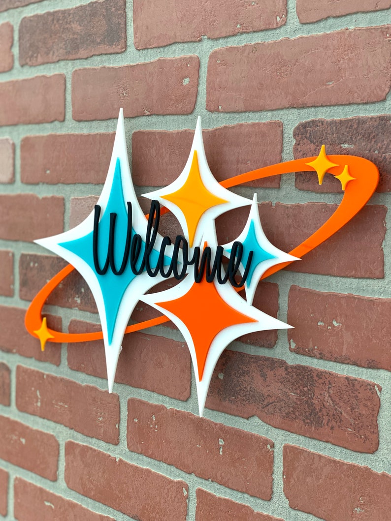 3D Mid Century Modern Cosmic Star Welcome Sign Retro Decor Mid Century Modern Wall Art Atomic Avocado Designs® image 2