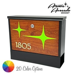 Buzón de correo "Starlite II" de estilo moderno de mediados de siglo / Buzón de correo retro moderno / Buzón de correo con cerradura de acero con veta de madera / MCM / Atomic Avocado Designs®