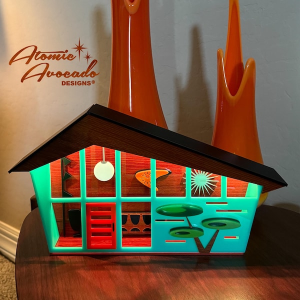 Mid Century Modern "Atomic Ranch" Lamp | Retro Mid Century House | Diorama | Atomic Avocado Designs®