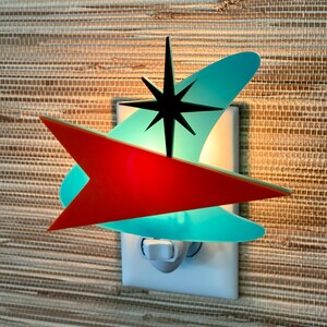 Mid Century Modern Night Light Atomic Boomerang Design Ambient Lighting Plug In Wall Light Atomic Avocado Designs® image 1