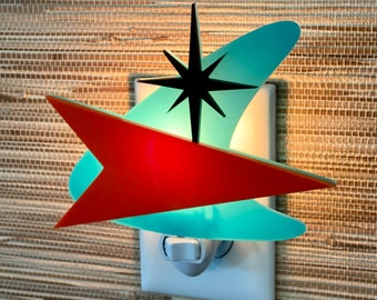 Mid Century Modern Night Light | "Atomic Boomerang" Design | Ambient Lighting | Plug In Wall Light | Atomic Avocado Designs®