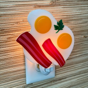 3D Handcrafted Bacon and Eggs Night Light Kitchen Decor Breakfast Food Air BnB Plug In Wall Light Atomic Avocado Designs® image 2