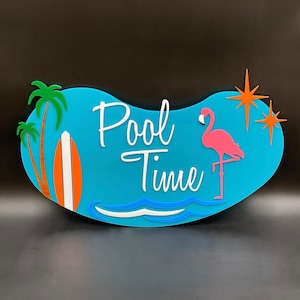 Mid Century Modern &quot;Pool Time&quot; Sign | Palm Springs Wall Art | Kidney Bean Pool | Retro Decor | MCM Patio | Atomic Avocado Designs®
