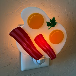 3D Handcrafted Bacon and Eggs Night Light Kitchen Decor Breakfast Food Air BnB Plug In Wall Light Atomic Avocado Designs® image 6