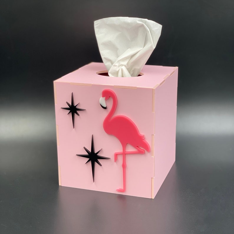 Mid Century Modern Tissue Box Cover Atomic Flamingo Design Retro Pink Flamingo Mid Century Decor Atomic Avocado Designs® image 1