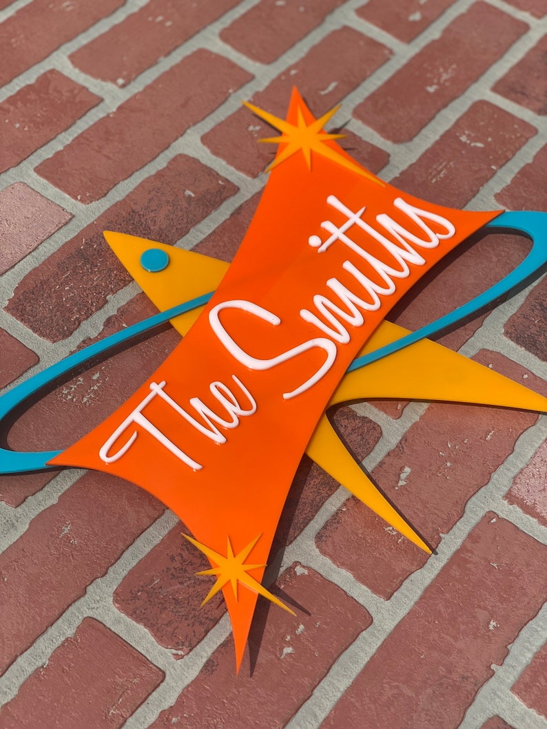 3D Mid Century Modern "Atomic Blastoff" Family Name Sign | Address Sign | House Numbers| Atomic Avocado Designs®