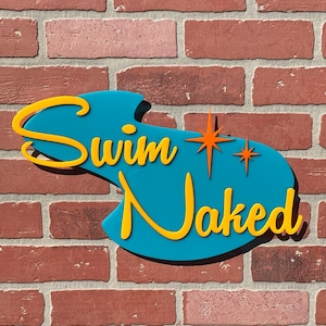 Mid Century Modern ""Swim Naked"" Schild | Wandkunst | Retro Dekor | Atomic Avocado Designs®