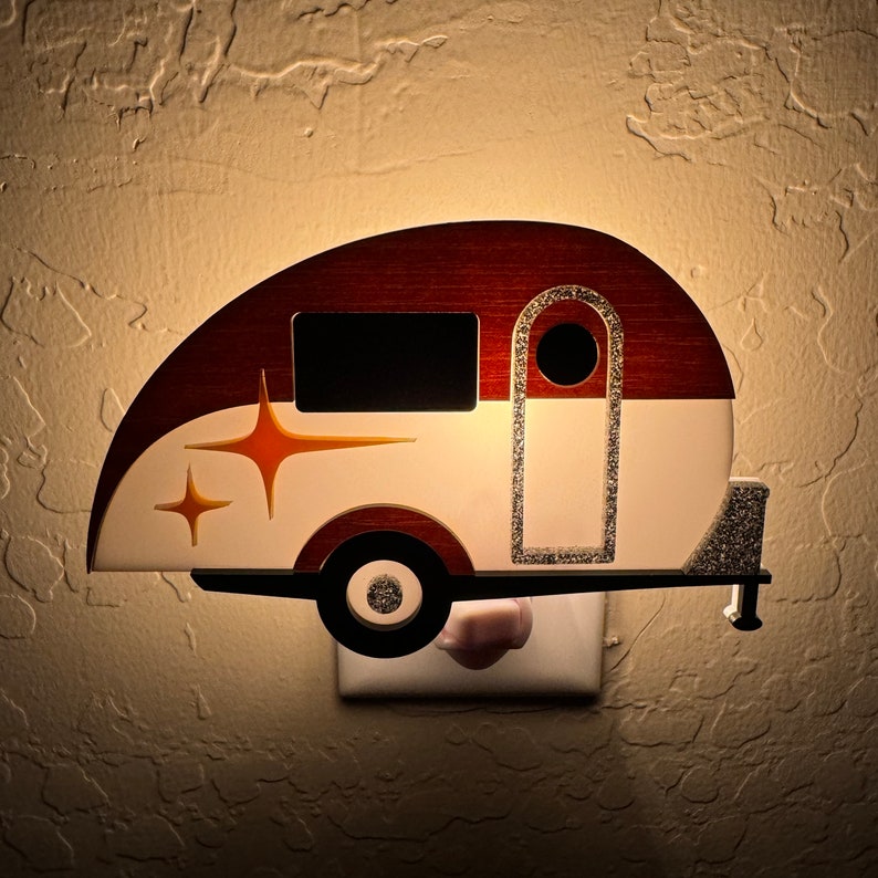 Mid Century Modern Teardrop Camper Nachtlicht Reiseanhänger im Vintage-Stil Luftstrom Retro-Camper Atomic Avocado Designs® Bild 8