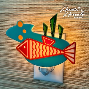 Mid Century Modern &quot;Fish Kitsch&quot; Night Light | Retro Bathroom | Beach House Decor | Coastal | Handcrafted Fish Art | Atomic Avocado Designs®