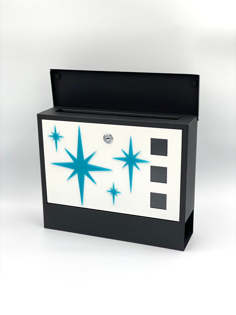 Mid Century Modern Stylized Mailbox with Atomic Starbursts Atomic Avocado Designs® zdjęcie 2