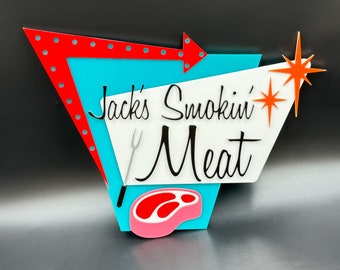 3D Handcrafted "BBQ" Sign | Grill Gift | Retro Drive-In Sign | Outdoor Kitchen Decor | Mid Century Modern Kitsch | Atomic Avocado Designs®