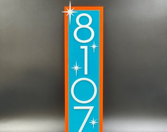 Mid Century Modern Address Sign | Vertical Style | Modern House Numbers | Retro Decor | Starbursts | Atomic Avocado Designs®