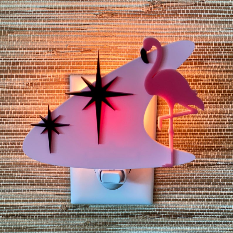 Mid Century Modern Night Light Atomic Flamingo Design Ambient Lighting Plug In Wall Light Atomic Avocado Designs® image 2