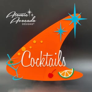Mid Century Modern &quot;Atomic Cocktails&quot; Sign | Lounge | Mid Century Modern Wall Art | Retro Bar | Happy Hour | Atomic Avocado Designs®