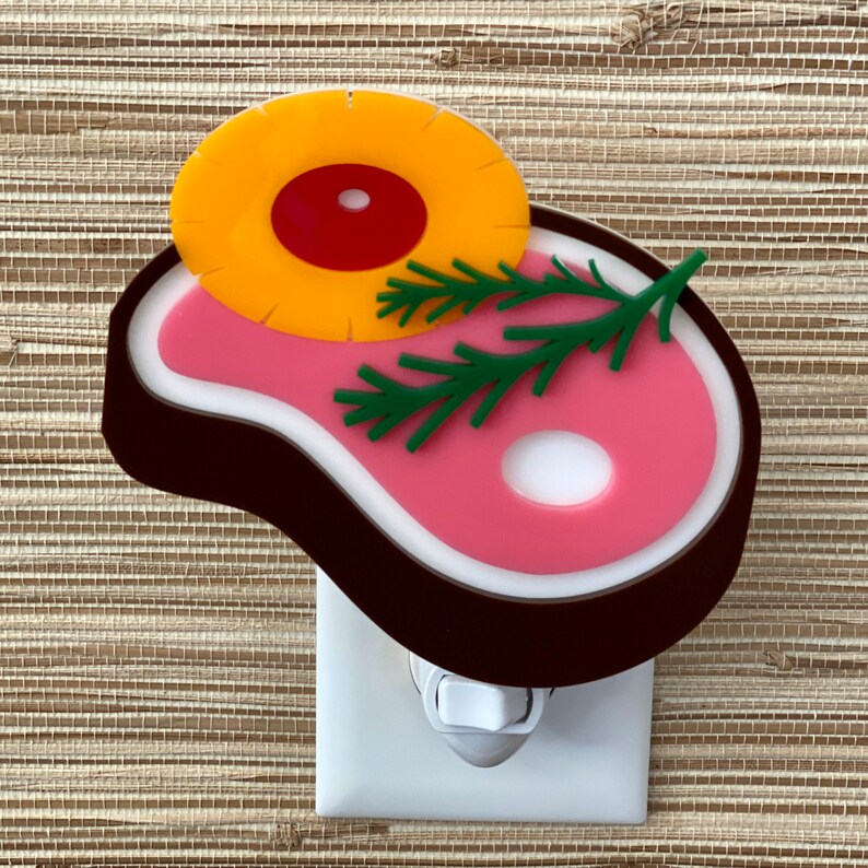 3D Handcrafted Ham Steak Night Light Pineapple Retro Kitchen Decor Nostalgic Food Rosemary Easter Atomic Avocado Designs® image 4