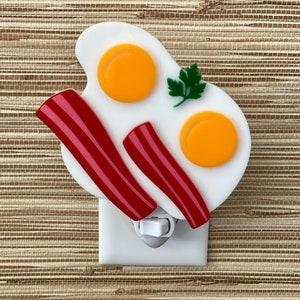 3D Handcrafted Bacon and Eggs Night Light Kitchen Decor Breakfast Food Air BnB Plug In Wall Light Atomic Avocado Designs® image 4