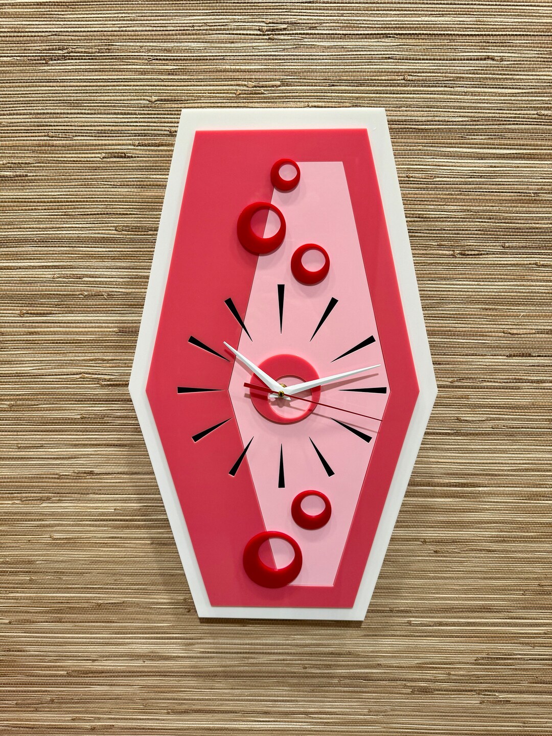 Mid Century Modern mid Mod Tick Tock Wall Clock Handcrafted 3D Retro