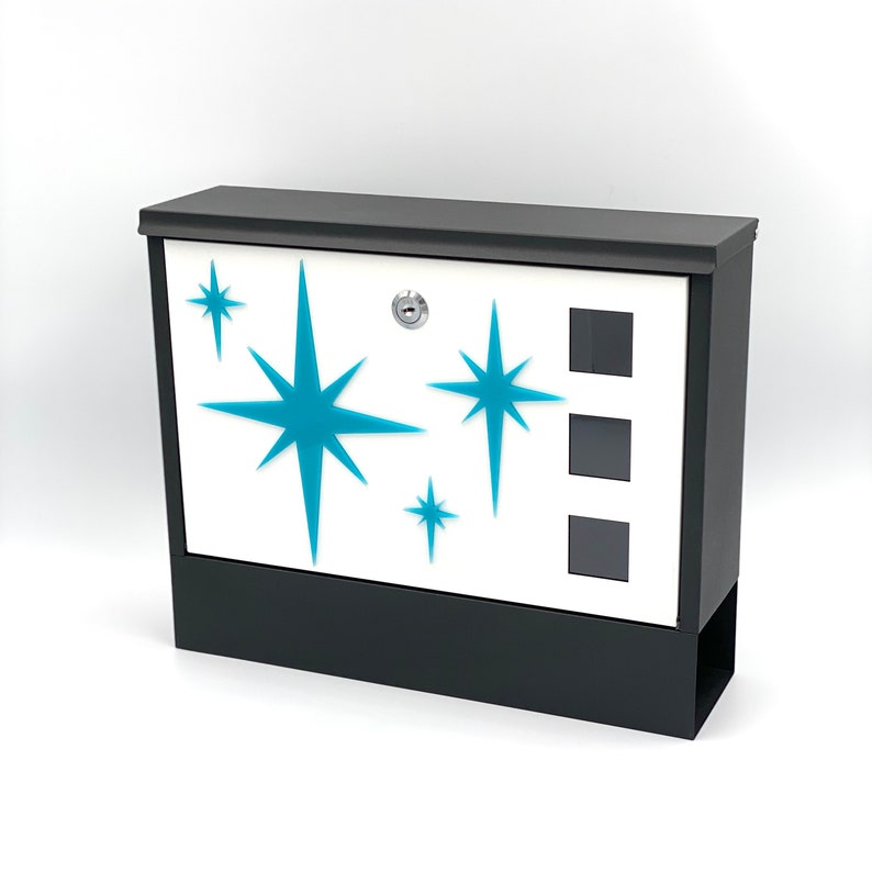 Mid Century Modern Stylized Mailbox with Atomic Starbursts Atomic Avocado Designs® image 1