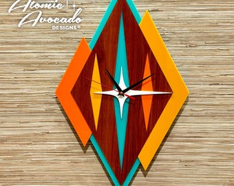 Mid Century Modern “Frequency" Wall Clock | 22"h x 13.5"W | Retro Diamond Clock | Atomic Age | Large MCM Clock | Atomic Avocado Designs®