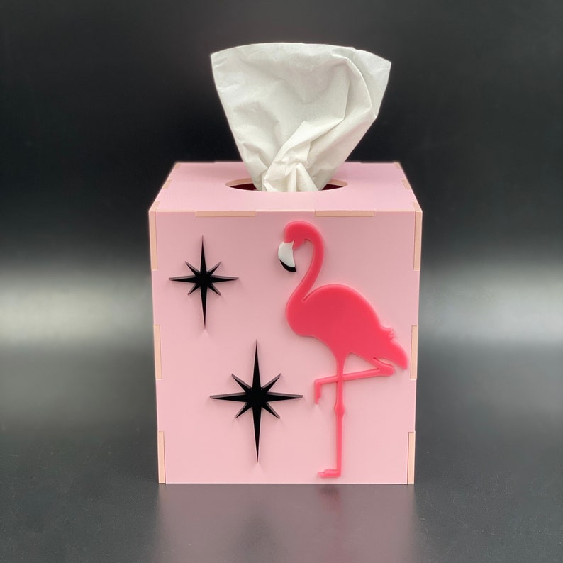 Mid Century Modern Tissue Box Cover Atomic Flamingo Design Retro Pink Flamingo Mid Century Decor Atomic Avocado Designs® image 2