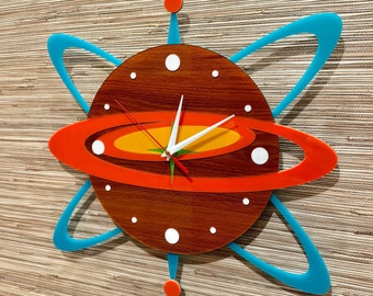 Mid Century Modern “Atomic Cosmos" Wall Clock | Handcrafted | Retro Wall Art | Space-Age Decor | Silent Sweep | Atomic Avocado Designs®