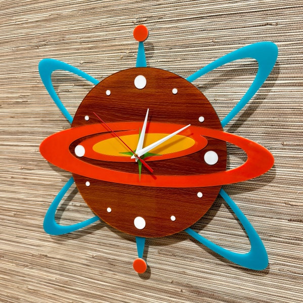 3D Mid Century Modern “Atomic Cosmos" Wall Clock | Handcrafted | Retro Wall Art | Space-Age Decor | Silent Sweep | Atomic Avocado Designs®