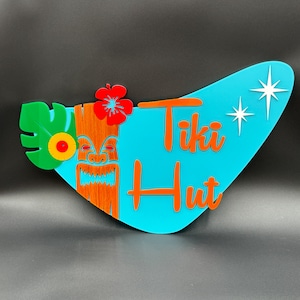 Mid Century Modern &quot;Tiki Hut&quot; Sign | Boomerang Style Tiki Bar Sign | MCM | Tiki Oasis | Retro Wall Art Decor | Atomic Avocado Designs®