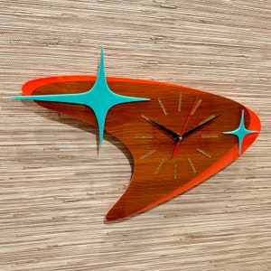 Mid Century Modern Atomic Boomerang Wall Clock Handcrafted Retro Decor Space-Age Clock Silent Sweep Atomic Avocado Designs® image 3