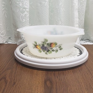 Arcopal France Casserole Dish Fruits de France Design on Both Side of Milk Glass Casserole Excellent Condition Delivery Included