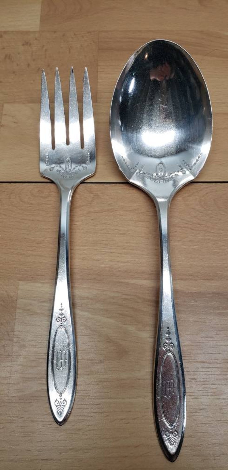 Community Silver Large Serving Spoon and Fork Adam Pattern Etsy