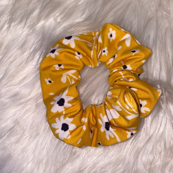 Yellow Floral Scrunchie, Spring Accessories, Handmade, Womens Accessories