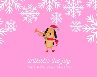 Unleash the joy doggie Xmas card