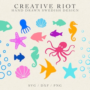 OCEAN ANIMALS SVG - Nautical Svg, Seahorse Cut File, Fish Svg File, Cricut Sea Animal, Seashell Svg File, Octopus Png, Commercial Use Svg