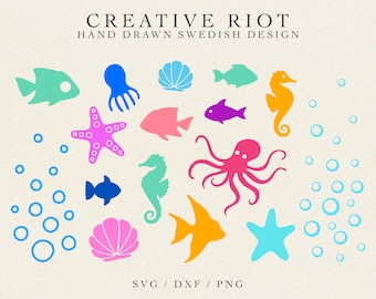 Ocean Animals SVG – Nautical Seahorse, Fish, Seashell, Octopus (Commercial Use)