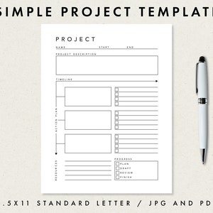 PROJECT PLANNER - Simple Project, To Do List, Printable Instant Download, Easy To Print At Home, Timeline Planning, Habits Ratings